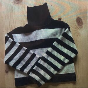 Black and White Striped Turtleneck Sweater